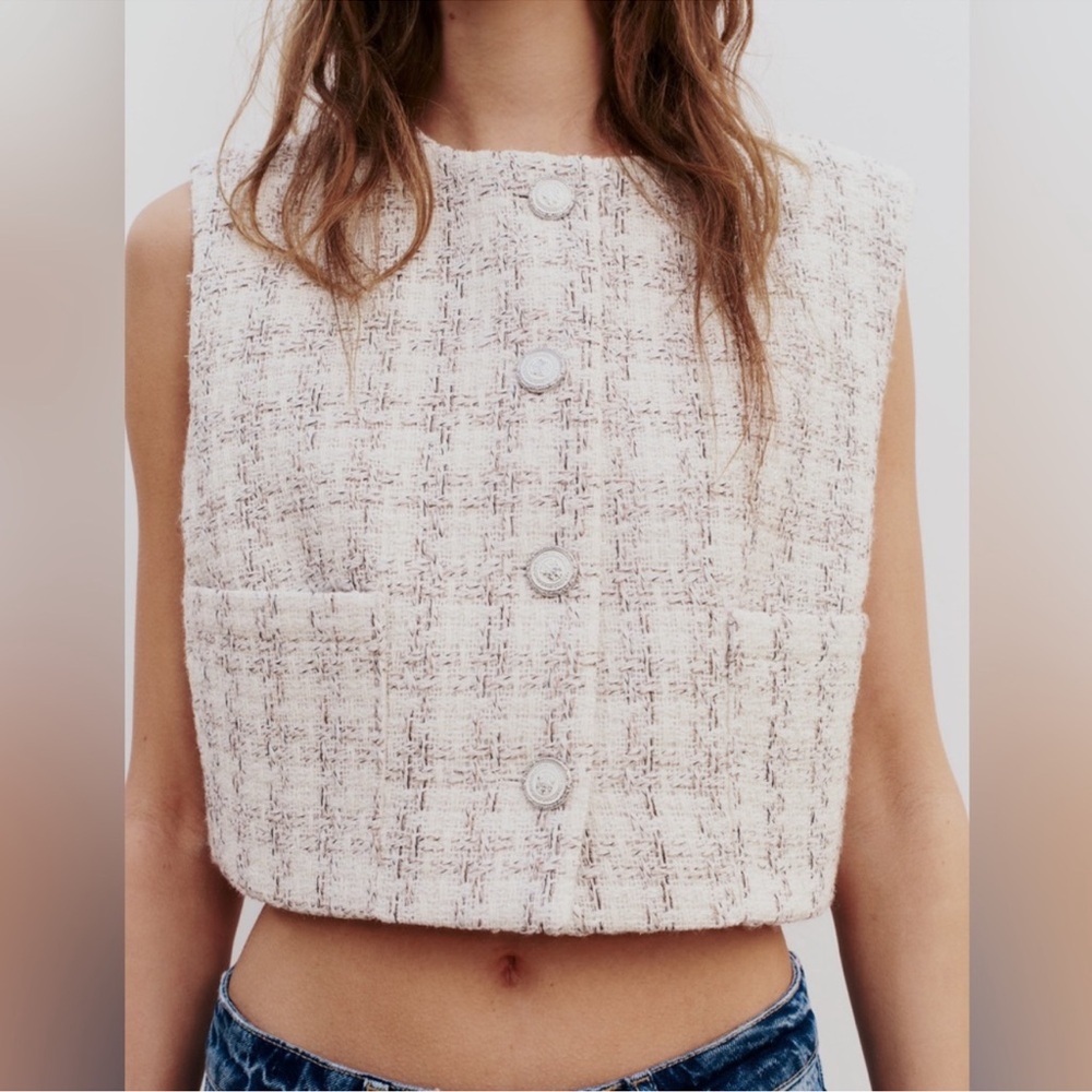 Zara Cream Tweed Vest Elegant Accessory